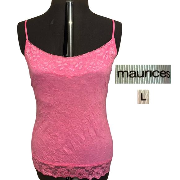 Maurices Lace Cami Pink Size Large Trendy Trashy Y2k Summer Boho Chic Bubblegum - Picture 1 of 5